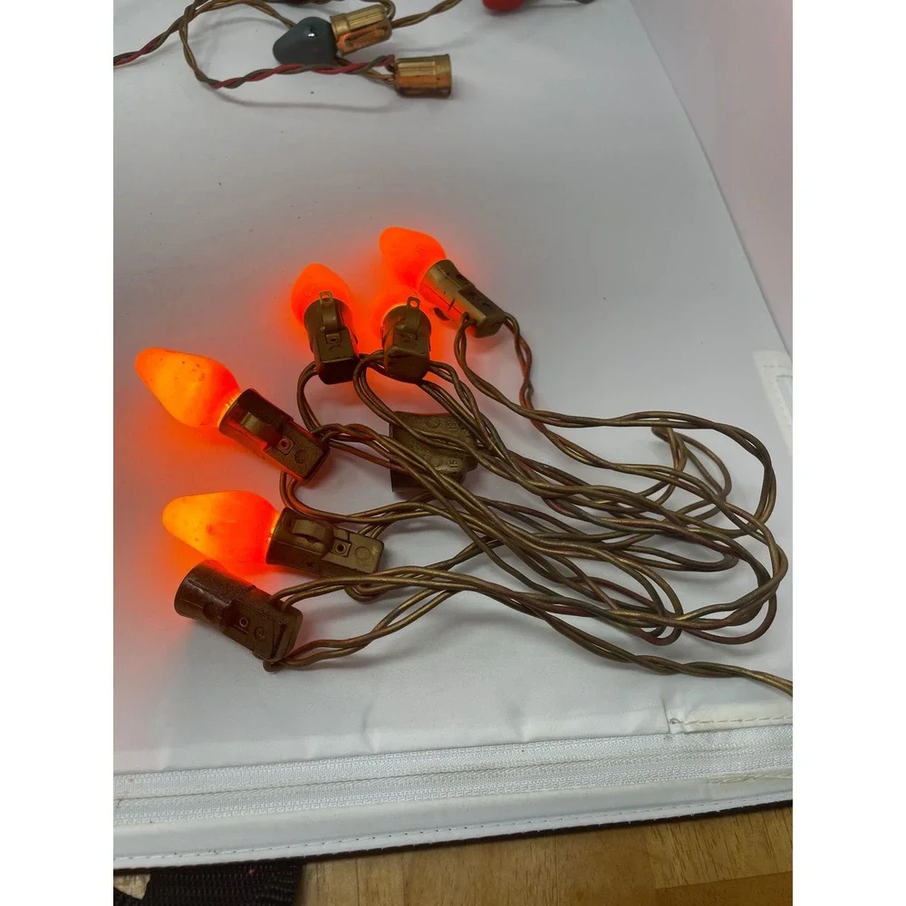 Vintage Christmas String Lights Holiday Decor Orange Red‎ Green Bulbs